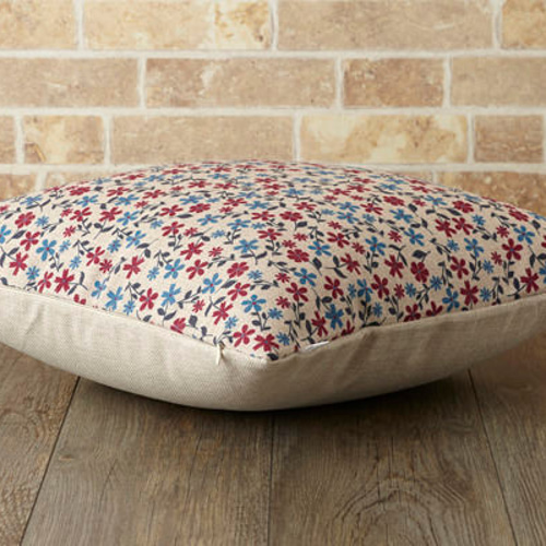 クッションカバー 45×45cm 小花柄 春 天然リネン レッドブルーディジー