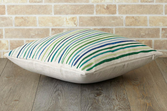 クッションカバー 45×45cm ストライプ グリーンボーダー ミント jubileecushionse272a 2枚目の画像