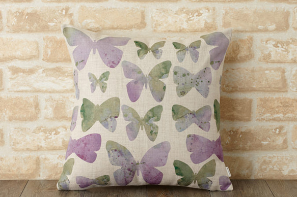 クッションカバー 45×45cm 北欧柄 春 蝶々 天然リネン バタフライ