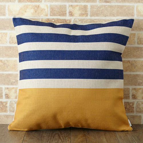 クッションカバー 45×45cm 北欧柄 リネン ビッグイエローネイビー