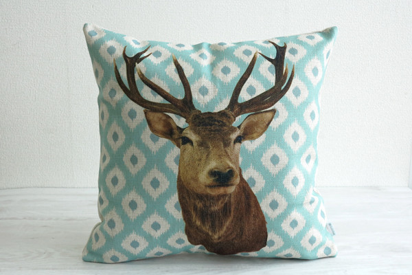 クッションカバー 45×45cm 北欧デザイン 天然リネン トナカイ