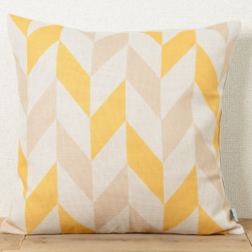 クッションカバー 45×45cm 北欧柄 天然リネン ベージュイエロー
