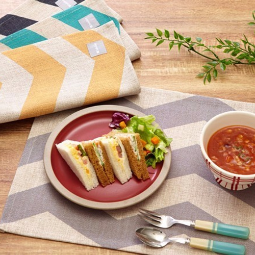 ランチョンマット 2枚セット 北欧柄 オレンジレッドダイヤモンド 天然