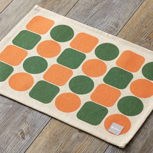 ランチョンマット 2枚セット 北欧柄 オレンジグリーンタイル リネン