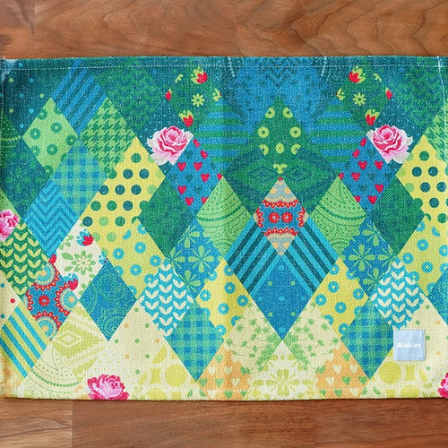 カフェクロス 2枚組 北欧柄 イエローグリーンパッチワーク 天然リネン