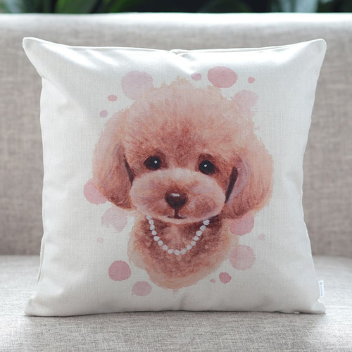 クッションカバー トイプードル ネックレス 犬 天然リネン