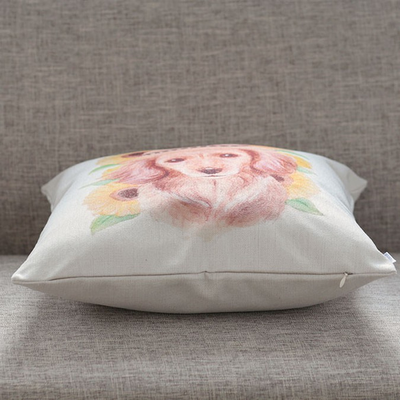 クッションカバー ダックスフンド サンフラワー 犬 天然リネン jubileecushionai006 2枚目の画像