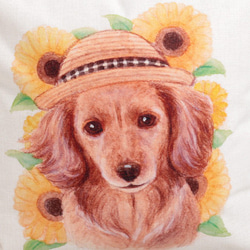クッションカバー ダックスフンド サンフラワー 犬 天然リネン jubileecushionai006 4枚目の画像