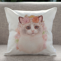 クッションカバー キャット ラグドール フラワー 天然リネン jubileecushionai013 1枚目の画像