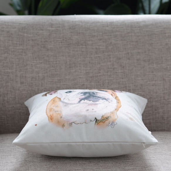 クッションカバー ブルドッグ 天然リネン ホワイト jubileecushionpt013 2枚目の画像