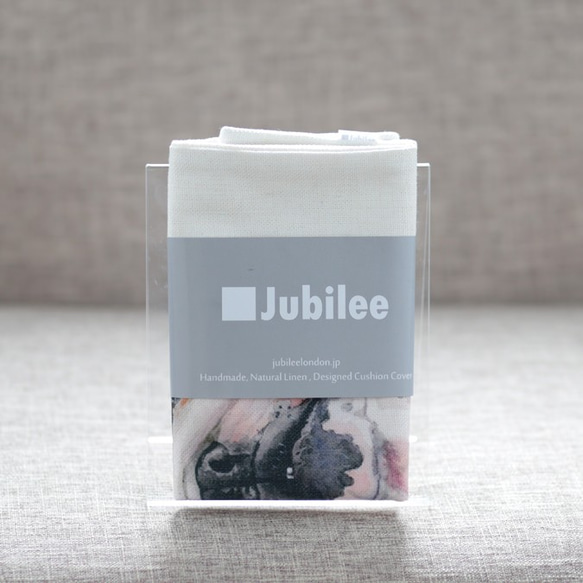 クッションカバー ブルドッグ 天然リネン ホワイト jubileecushionpt013 3枚目の画像