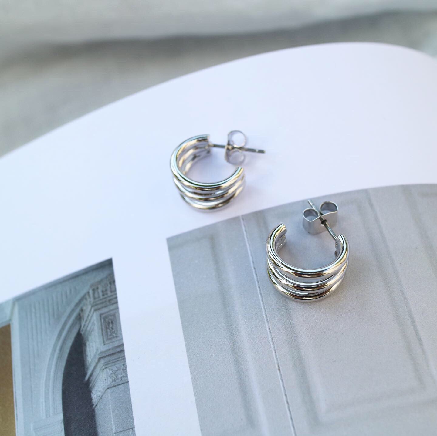 ３連ミニフープピアス シルバー PHILRIN ear PAPILLONNER ピアス 「スターリングシルバー使用/キャッチ