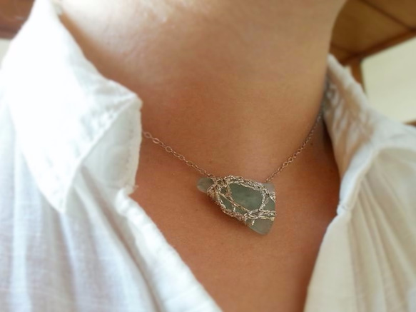 sea jewlry necklace4 ／海色シーグラスのネックレス 2枚目の画像