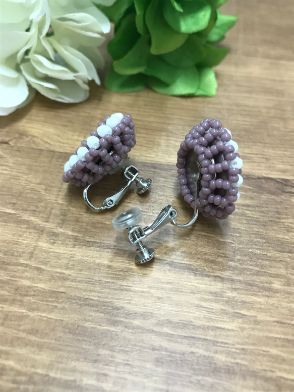 ボタン Design Earrings#２【パープル】 3枚目の画像