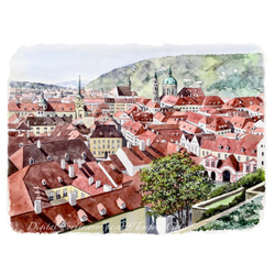 ポストカード ヨーロッパ風景画(組合せ自由4枚セットで1.000円) No.136   プラハ城からの眺望 1枚目の画像