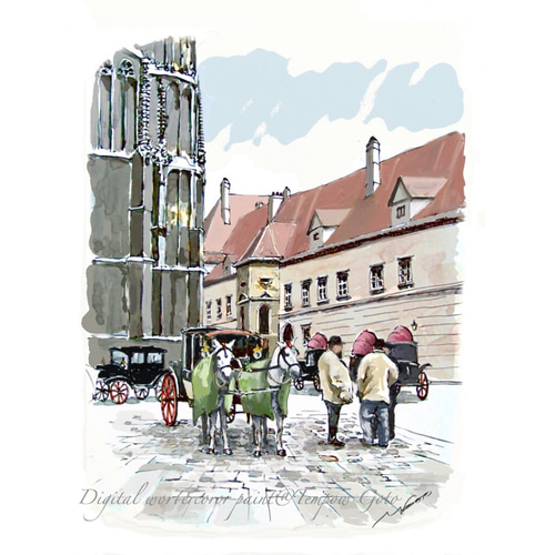ワイン　チーズ　絵画　ヨーロッパ風景画 ヨーロッパの都市風景画 オリジナルヨーロッパの壁アート