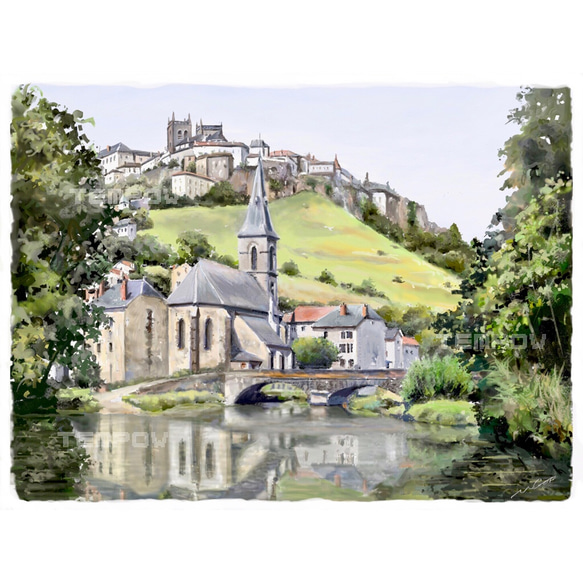 天春永次 　ヨーロッパ風景　水彩画　サイン入り　送料込み watercolor-illustration-open-