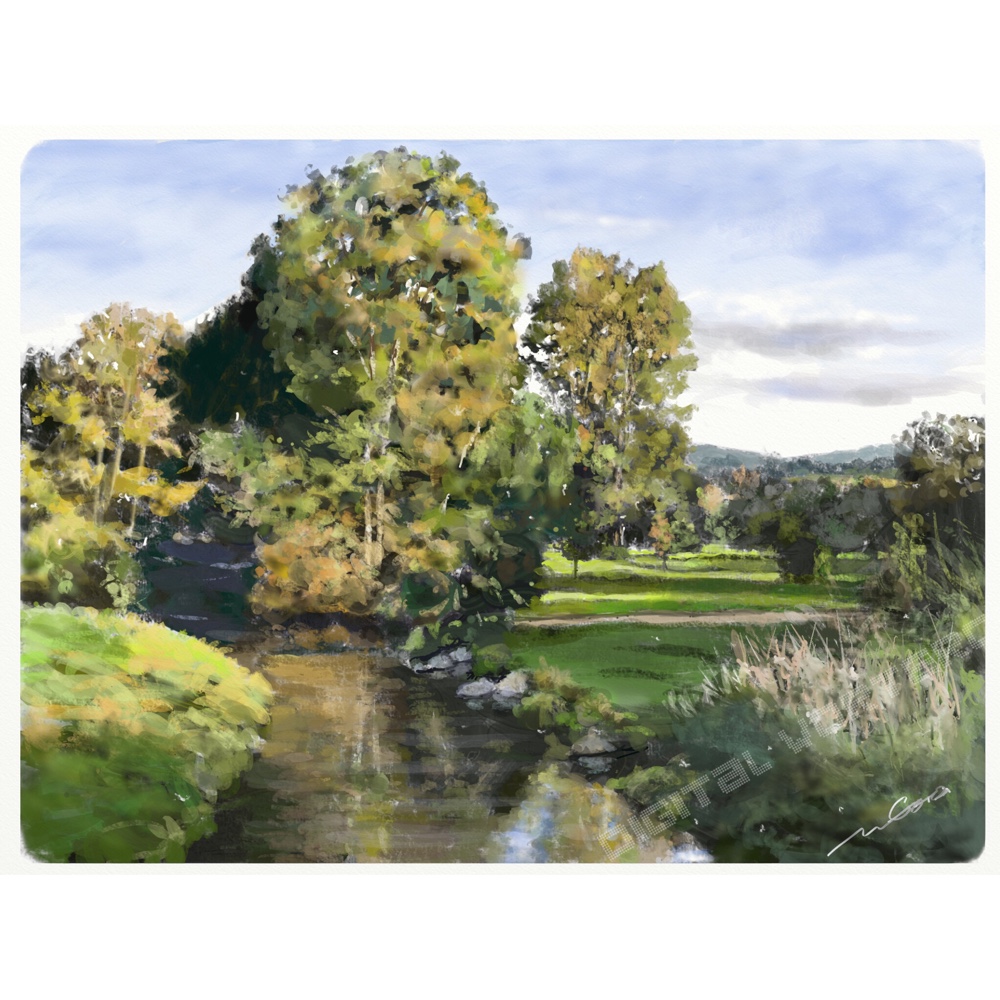 金色額縁 ヨーロッパ　庭園の風景画