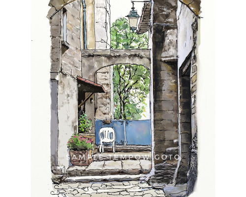 職人と商人が眺める風景」ヨーロッパ景色 アクリル風景画