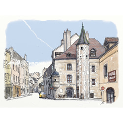 ポストカード ヨーロッパ風景画￥250（他の絵と4枚セット売り1.000円）No.87  フランス ブルゴーニュの街角 1枚目の画像