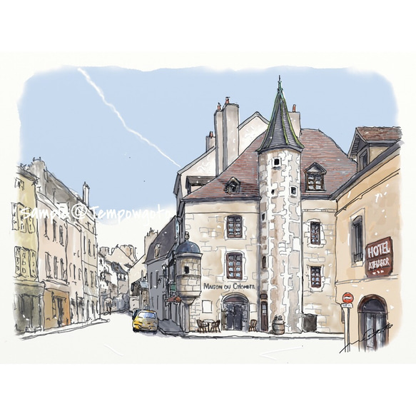 ポストカード ヨーロッパ風景画￥250（他の絵と4枚セット売り1.000円）No.87  フランス ブルゴーニュの街角 1枚目の画像