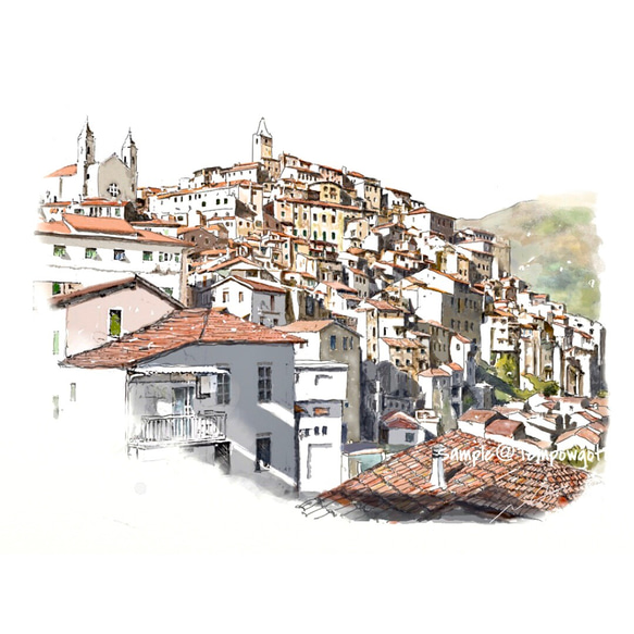 ポストカード ヨーロッパ風景画￥250（他の絵と4枚セット売り1.000円）No.88  北イタリアの山あいの村 1枚目の画像