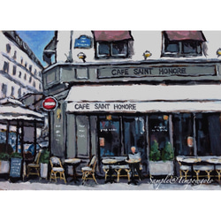 アクリル画　パリ　街角のカフェ　( 額縁付き) 2枚目の画像