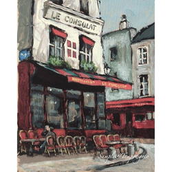 アクリル画　パリ　モンマルトルのカフェ　( 額縁付き) 2枚目の画像