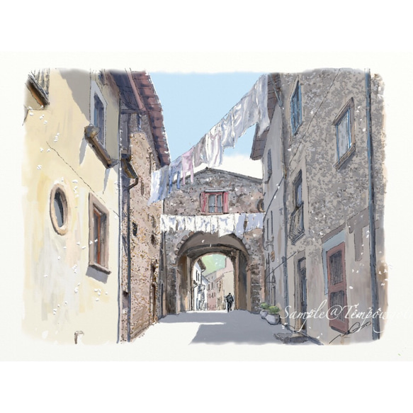 ポストカード ヨーロッパ風景画￥250（他の絵と4枚セット売り1.000円）No.95  イタリア  アプルッツォの村4 1枚目の画像