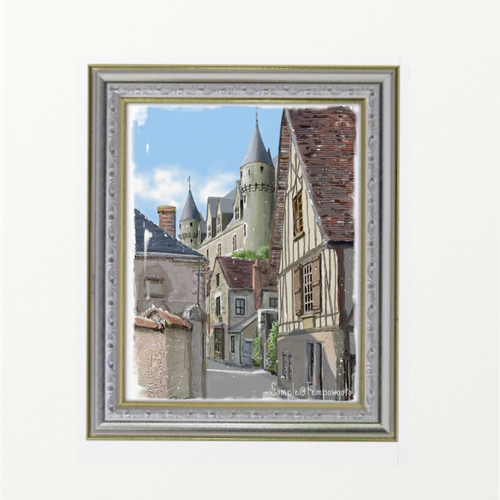 絵画　ヨーロッパの風景　フランスでの購入品 NO.543】フランスの街並み絵画アートポスター☆山風景画おしゃれ
