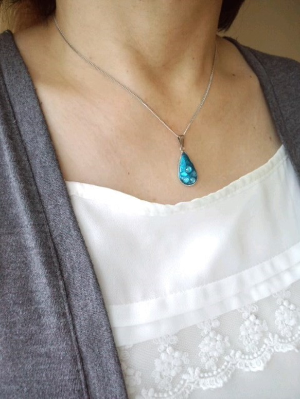 再販  七宝焼ペンダント「青い花」 3枚目の画像