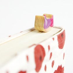 木製ネコしおりR-ピンク・紫(ブックマーカー) 2枚目の画像