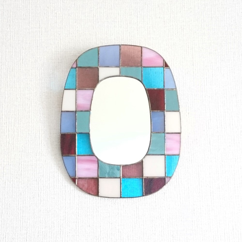 ガラスモザイクミラー ステンドグラス鏡 ウオールデコレーション