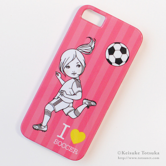 iPhoneケース／I LOVE SOCCER (ピンク) 1枚目の画像