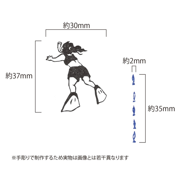 一筆箋はんこ　泳ぐ人と魚群 6枚目の画像