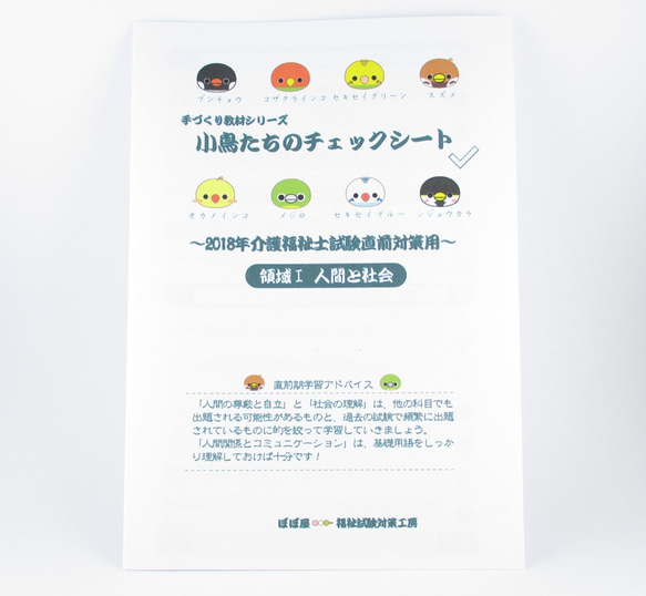 手づくり教材シリーズ『小鳥たちのチェックシート～2018年介護福祉士試験直前対策用～』KCK18 2枚目の画像