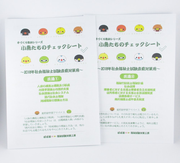 手づくり教材シリーズ『小鳥たちのチェックシート～2018年社会福祉士試験直前対策用～』KS1801 2枚目の画像