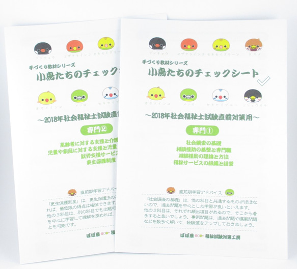 手づくり教材シリーズ『小鳥たちのチェックシート～2018年社会福祉士試験直前対策用～』KS1801 3枚目の画像