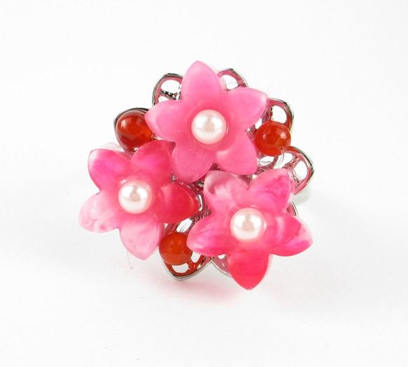 あの日の思い出が胸を熱くするから、桜も赤メノウも紅く染まります。<1点もの創作リング>SR565 1枚目の画像