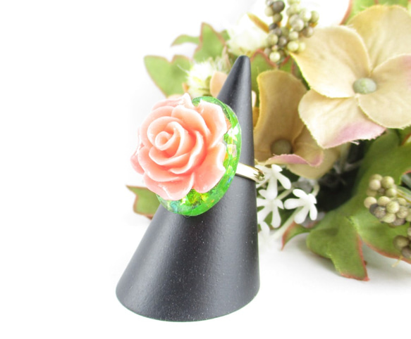 レジンヘアゴム4ウサギうさぎバラ薔薇赤花
