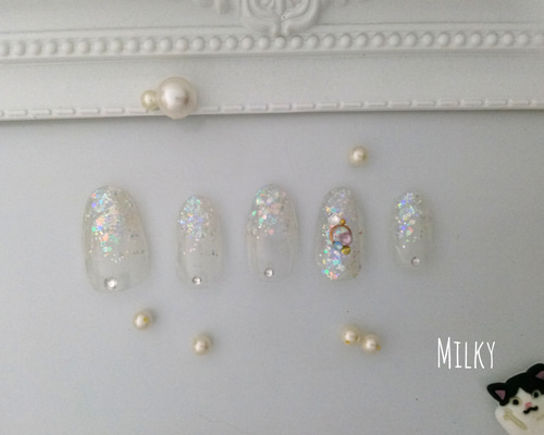 【No.023】ネイルチップ♡サブカル系♡クリアネイル♡ラメネイル No.023】ネイルチップ♡サブカル系♡クリアネイル♡ラメネイル