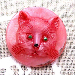 チェコのガラスボタン　ネコ　ピンク 1枚目の画像