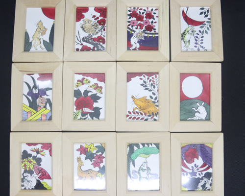 尾九 吉祥画 花魁 花札 花見で一杯 A4サイズ フレーム付き