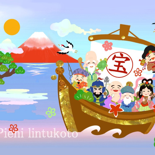 七福神イラスト/赤富士A4サイズ イラスト Pieni✿lintukoto