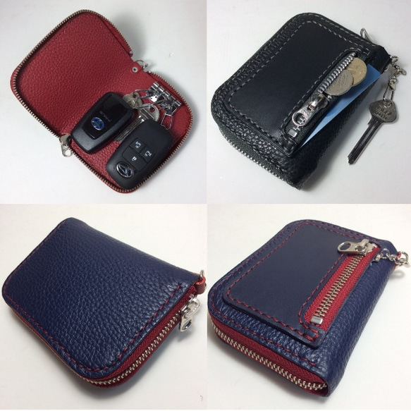 小銭入れ・カード入付き・２個のスマートキーと家の鍵が入るラウンドファスナーキーケースⅥ（革の色が選べます） 4枚目の画像