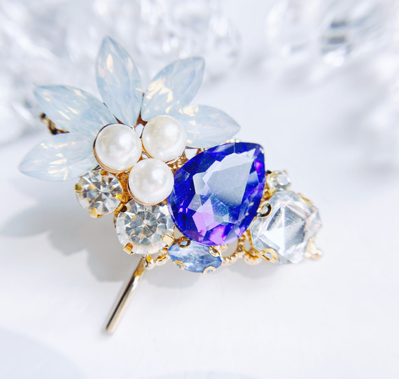 cobalt blue  キラキラ宝石ビジューのポニーフック 1枚目の画像