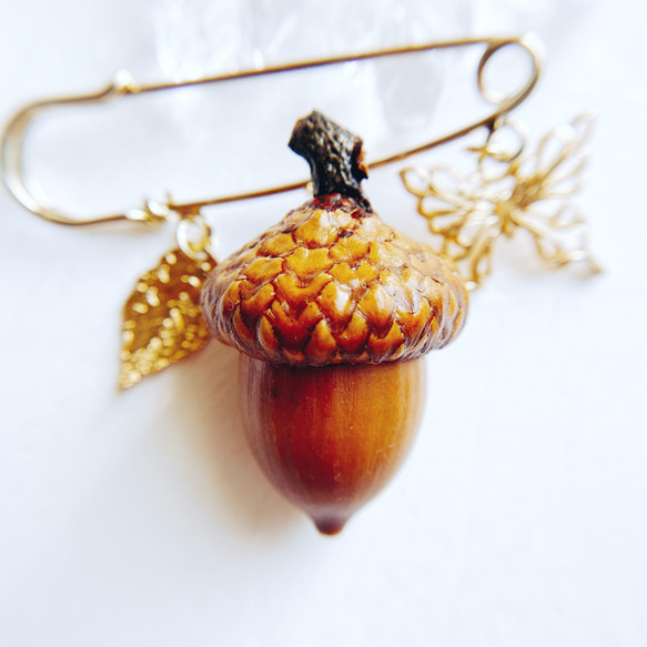 北海道どんぐりのストールピン  acorn   ブローチ   ギフト 2枚目の画像