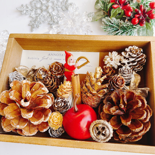 クリスマスの森の木箱 サンタ ディスプレイ ドライフラワー momoxx