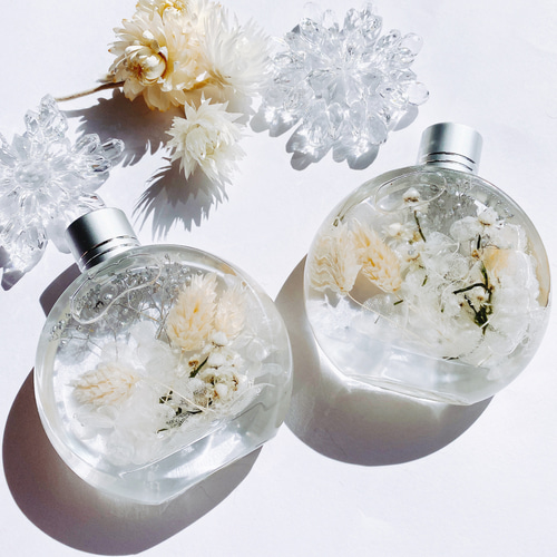 deuxRドライフラワー ハーバリウム 3本セット植物標本ボタニカルボトル 雪のハーバリウム snow white ボタニカル ドライフラワー momoxx