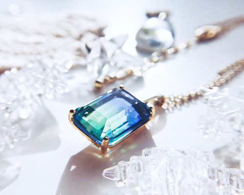 Glass jewelry ガラスの宝石 ネックレス blue&lightgreen